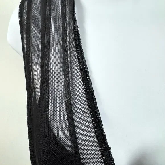 MixIt Y2K Black Mesh Midi Dress 10 Beaded Whimsigoth Event Goth Vamp Witchy - Picture 3 of 9